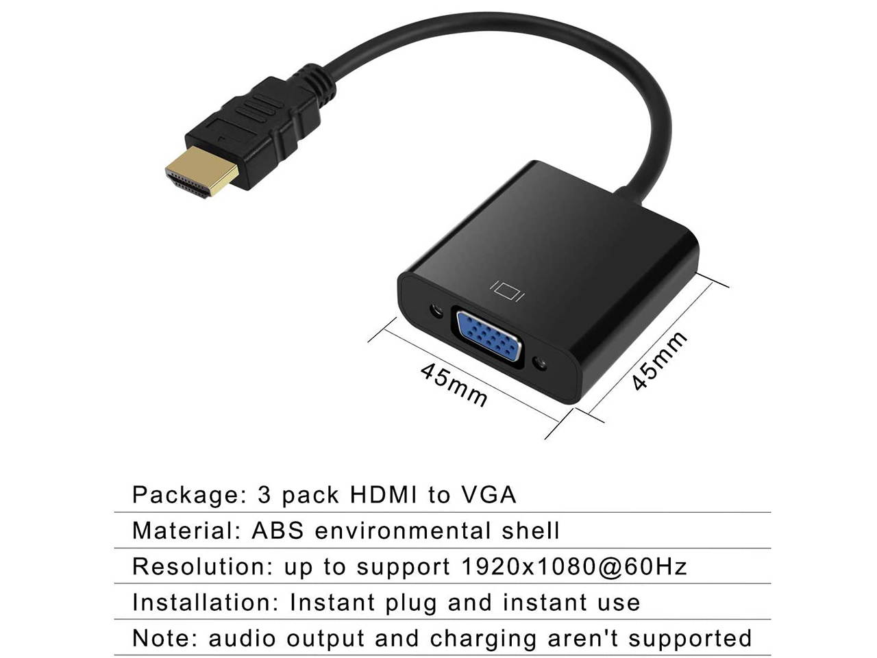 HDMI to VGA, iXever Gold-Plated HDMI to VGA Adapter (Male to Female) for Computer, Desktop, Laptop, PC, Monitor, Projector, HDTV, Chromebook, Raspberry Pi, Roku, Xbox and More - Black