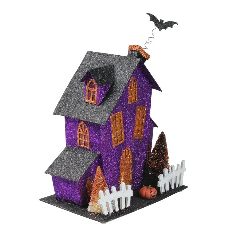 Ganz 11" Prelit Glittered Haunted Fun House Halloween Decoration - Black/Purple