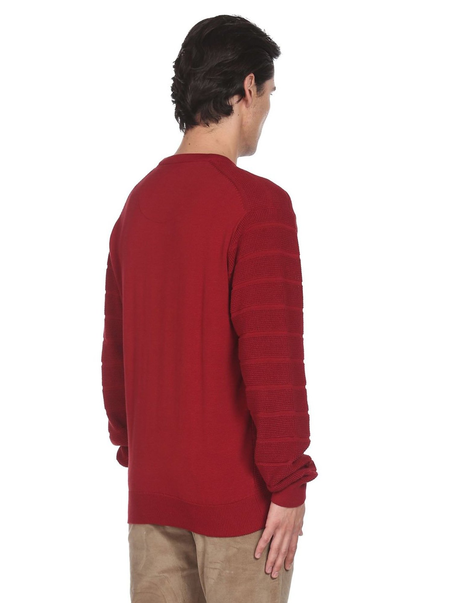Arrow Sport Red Cotton Regular Fit Striped Sweater