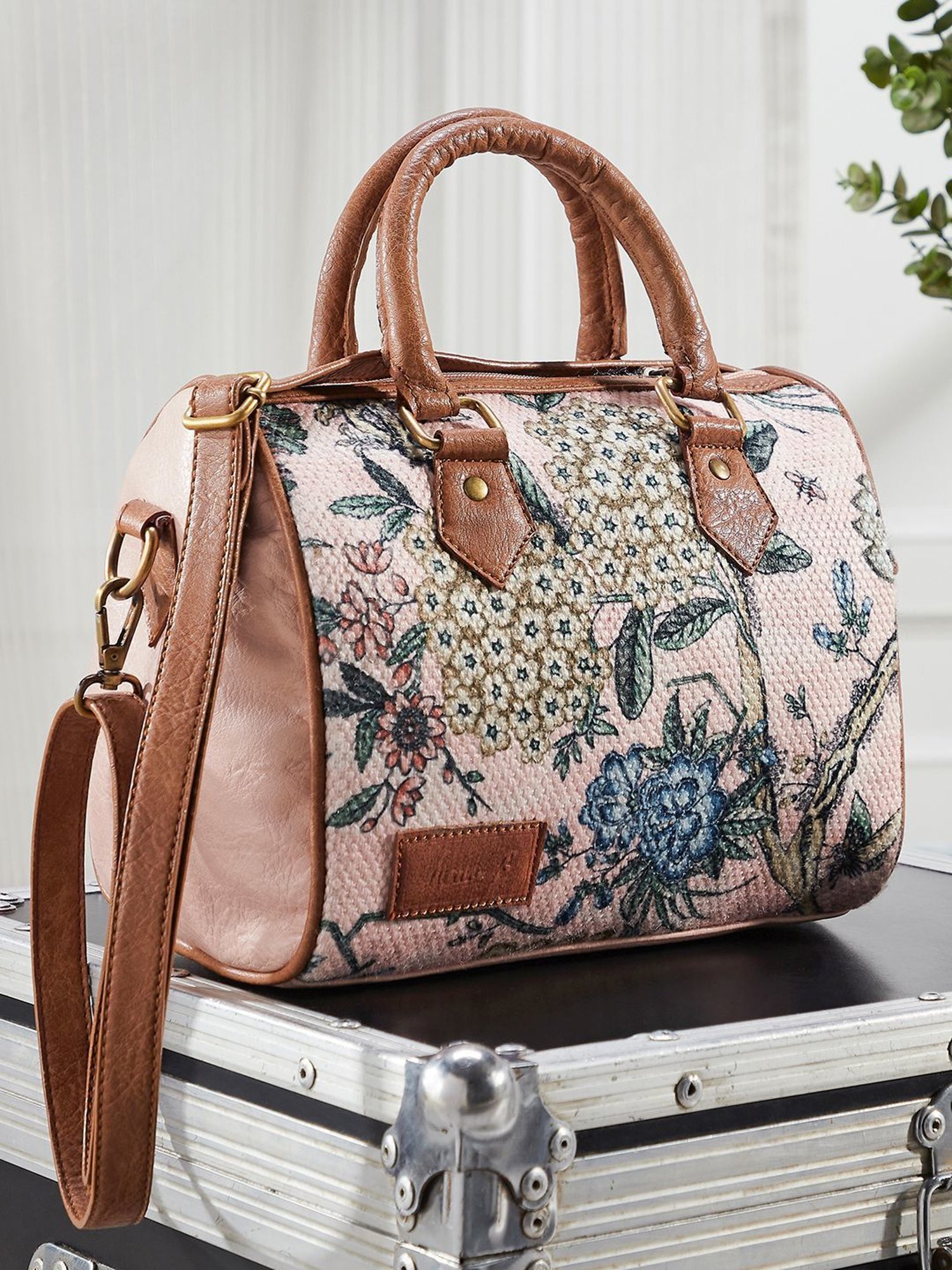 Mona B Pink Printed Medium Handbag