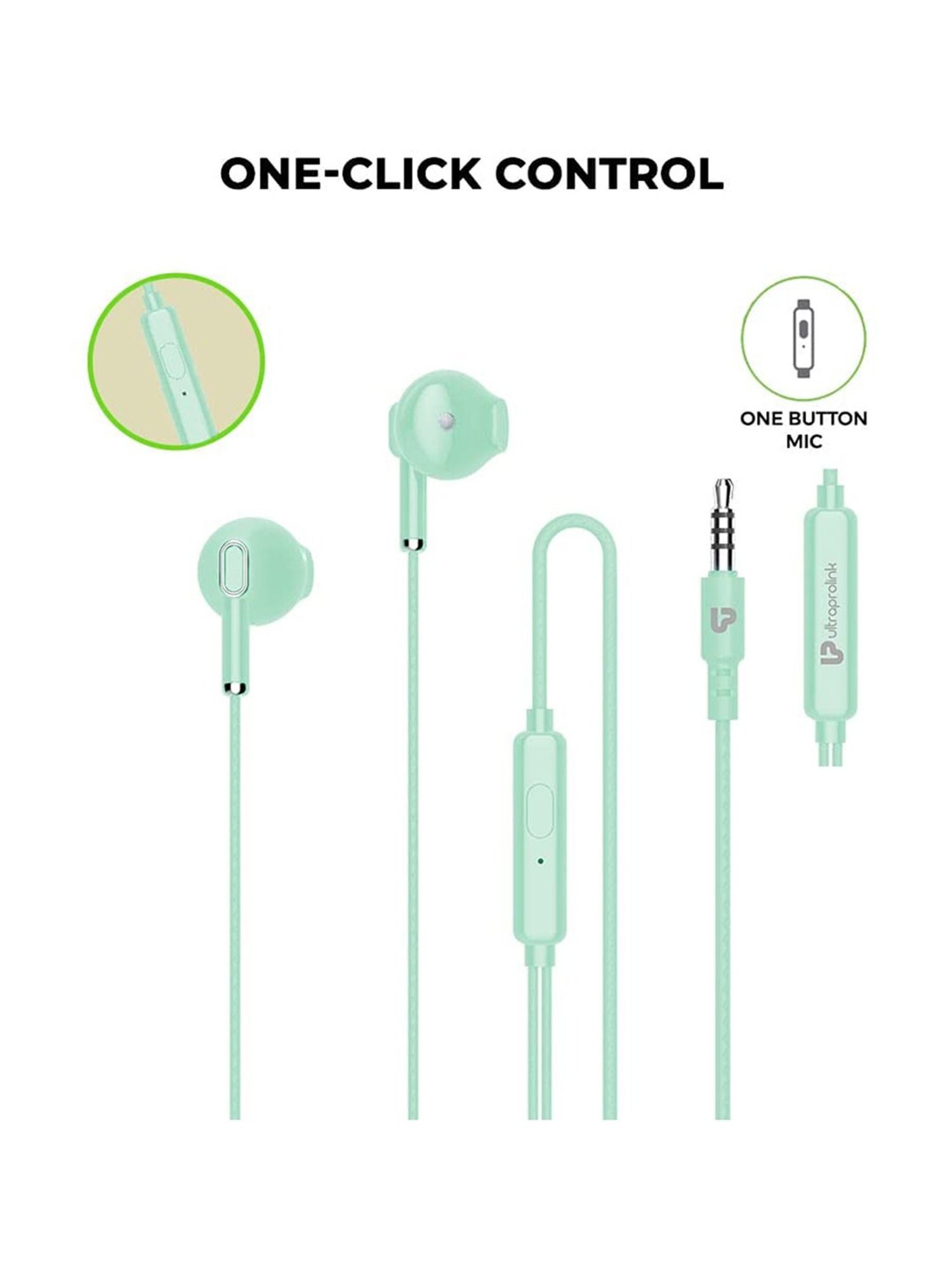 ULTRAPROLINK Pastels UM1130, 10mm Noise Isolation Drivers, Hands Free Earphones with mic (Green)