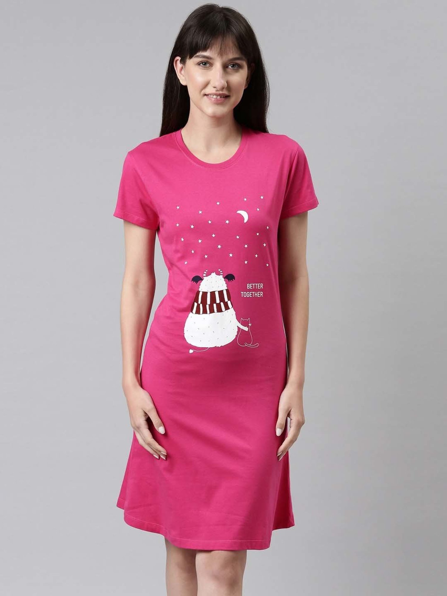 TWIN BIRDS Pink Printed Sleep Tee