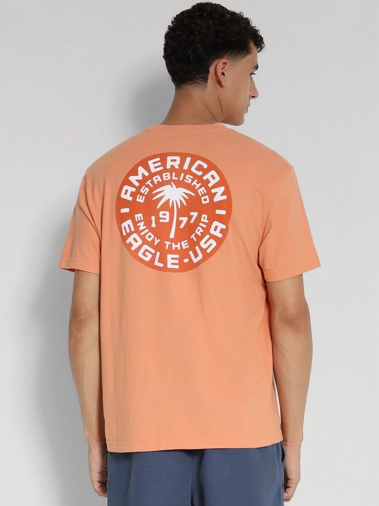 American Eagle Orange Cotton Regular Fit Printed T-Shirt