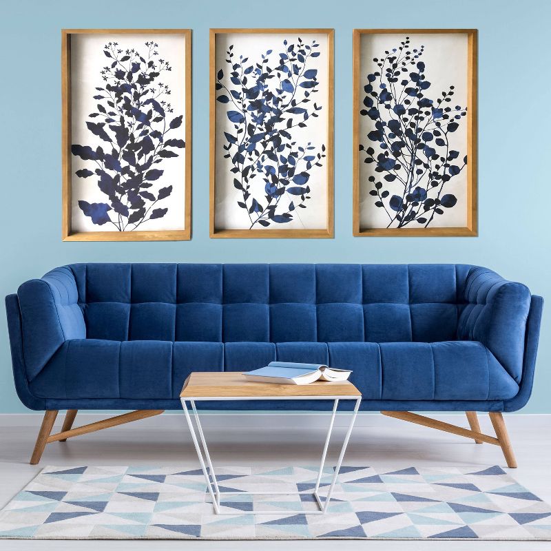 3pc 48" x 30" Branches Wood Framed Wall Canvas Blue - Gallery 57