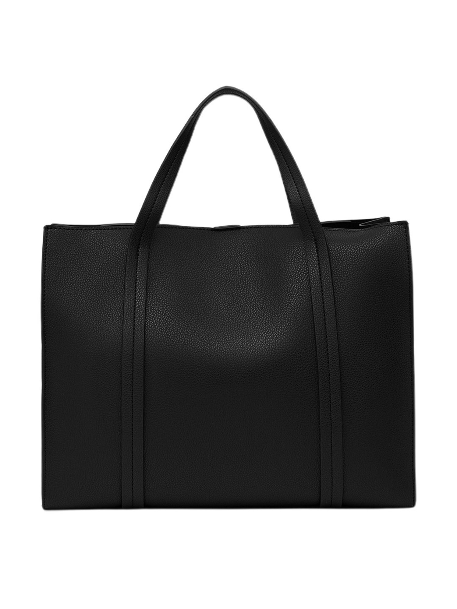 Miraggio Black Textured Medium Tote Handbag