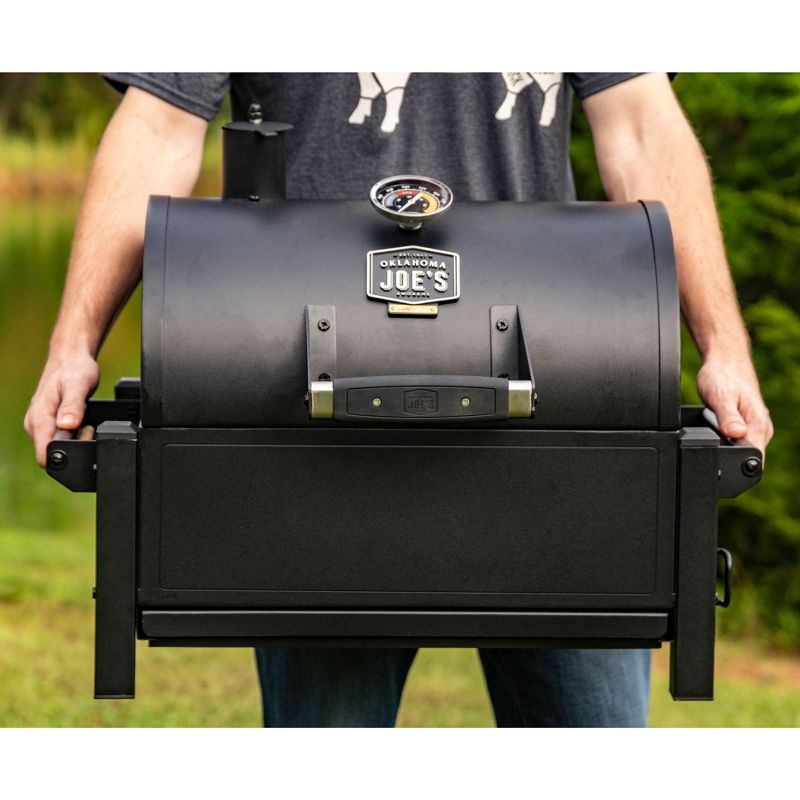 Oklahoma Joe's 19402088 Rambler Heavy Duty 218 Square Inch Cooking Area Portable Tabletop Steel Charcoal Grill with Cast Iron Grates and Carry Handles