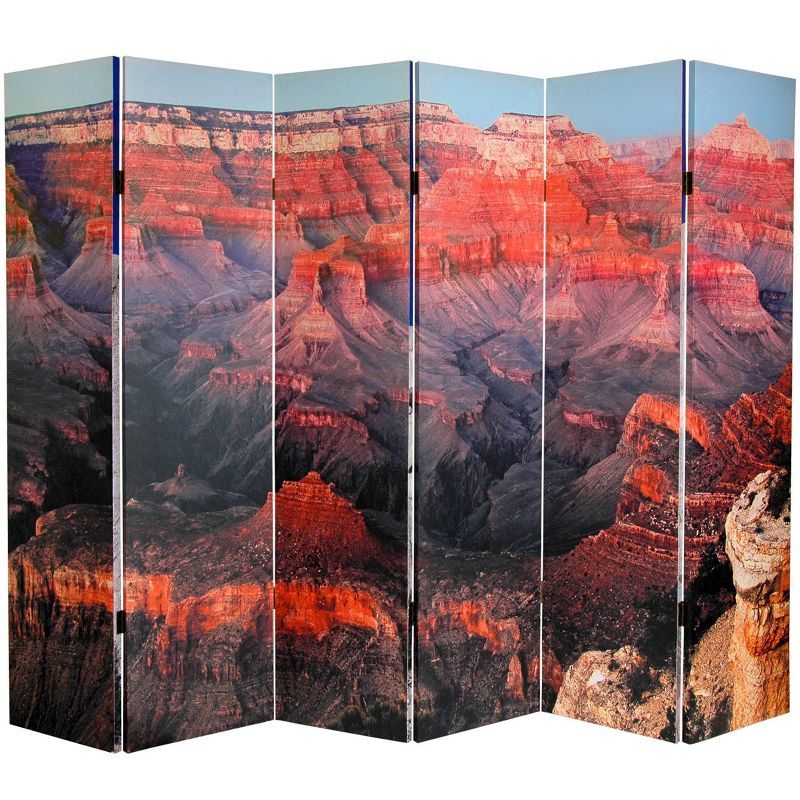 6" Double Sided Monuments Canvas Room Divider Rushmore/Grand Canyon Blue/Red - Oriental Furniture