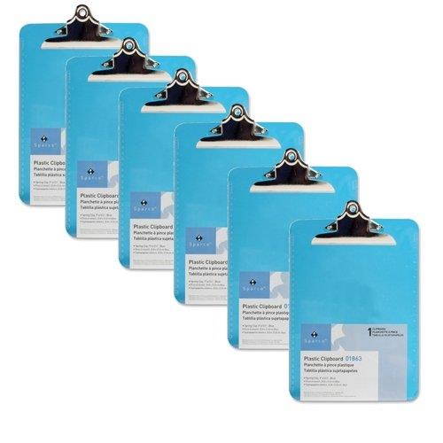 Sparco Transparent Plastic Clipboard, 9 x 12-1/2 Inches, Blue (SPR01863) 6 Pack