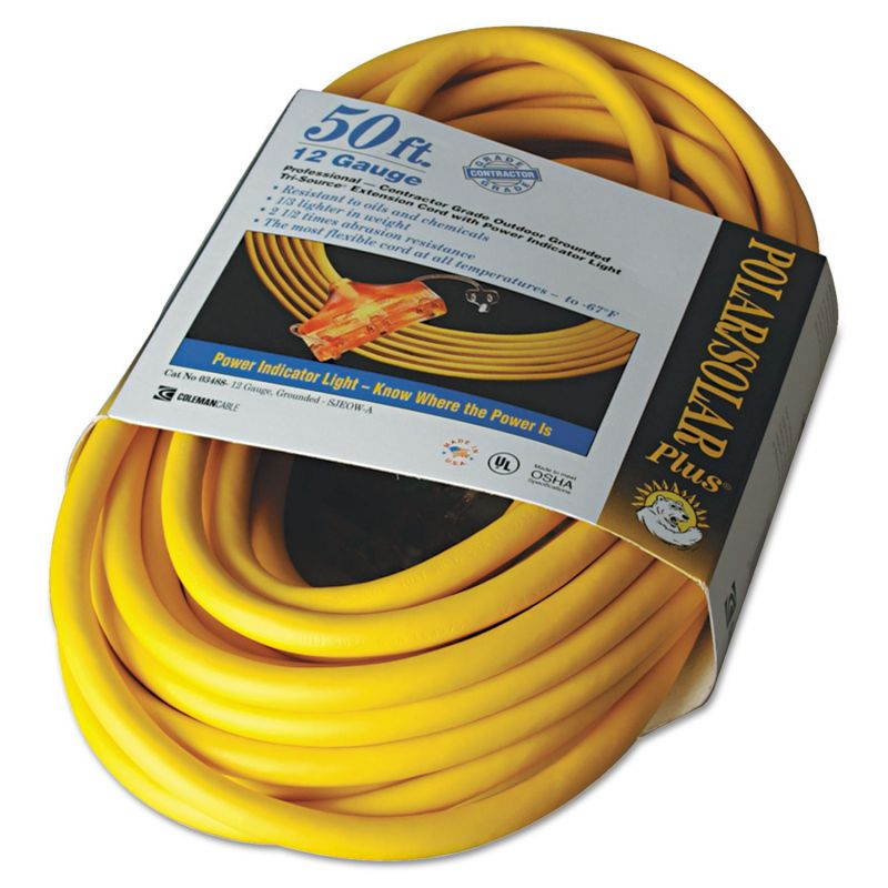 Coleman Cable Polar Solar 50 Ft. 12/3 Cold Weather 3-Outlet Extension Cord