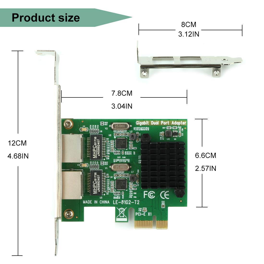 COOLMOON RJ45 x 2 Gigabit LAN,Gigabit Ethernet PCI Express PCI-E Network Controller Card,10/100/1000mbps,Dual Port PCIE Server Network Interface Card, LAN Adapter Converter for Desktop PC