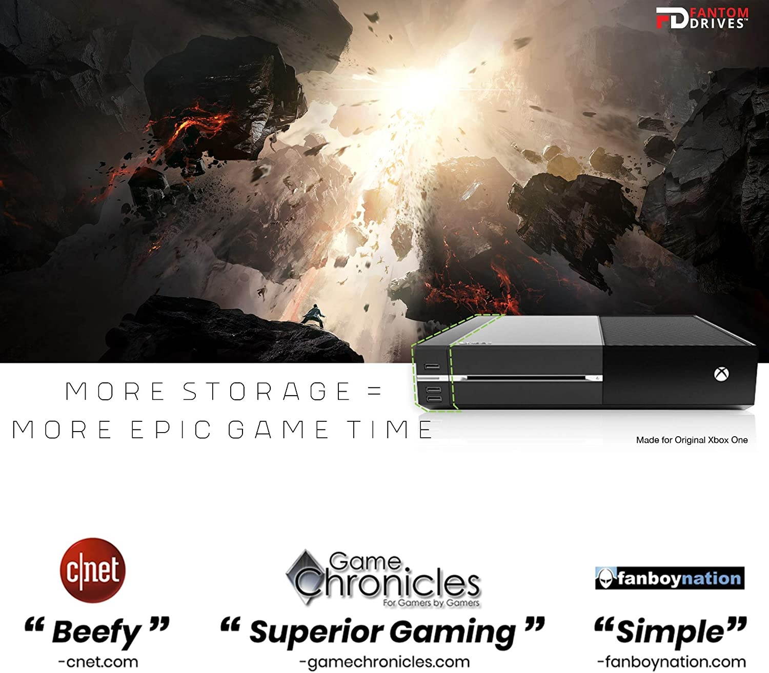 FD 1TB Xbox One SSHD (Hybrid Drive) Upgrade - Easy Snap-On with 3 USB Ports - with 32GB FD Flash for Media use - Compatible with Original Xbox One Only (XBOX-1TB-SSHD2)