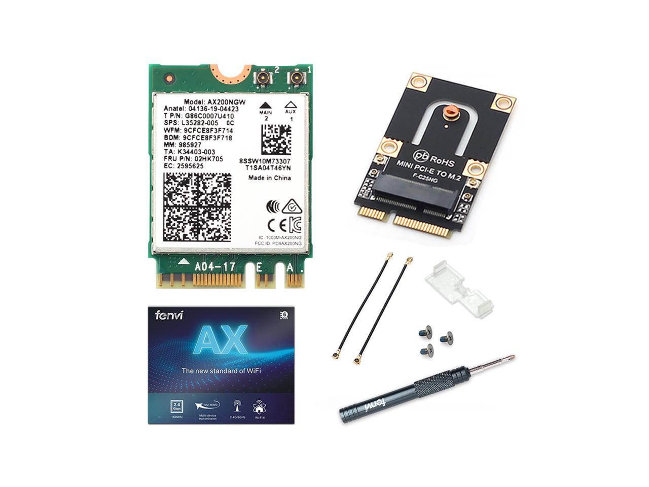 Wireless Mini PCI-E Wi-Fi 6 Intel AX200 Adapter Kit 2974Mbps Bluetooth 5.0 M.2 To Mini PCI Express Full Wifi Card AX200NGW 802.11ax/ac 160Mhz 2.4G/5G MU-MIMO OFDMA Windows 10 For Laptop Desktop