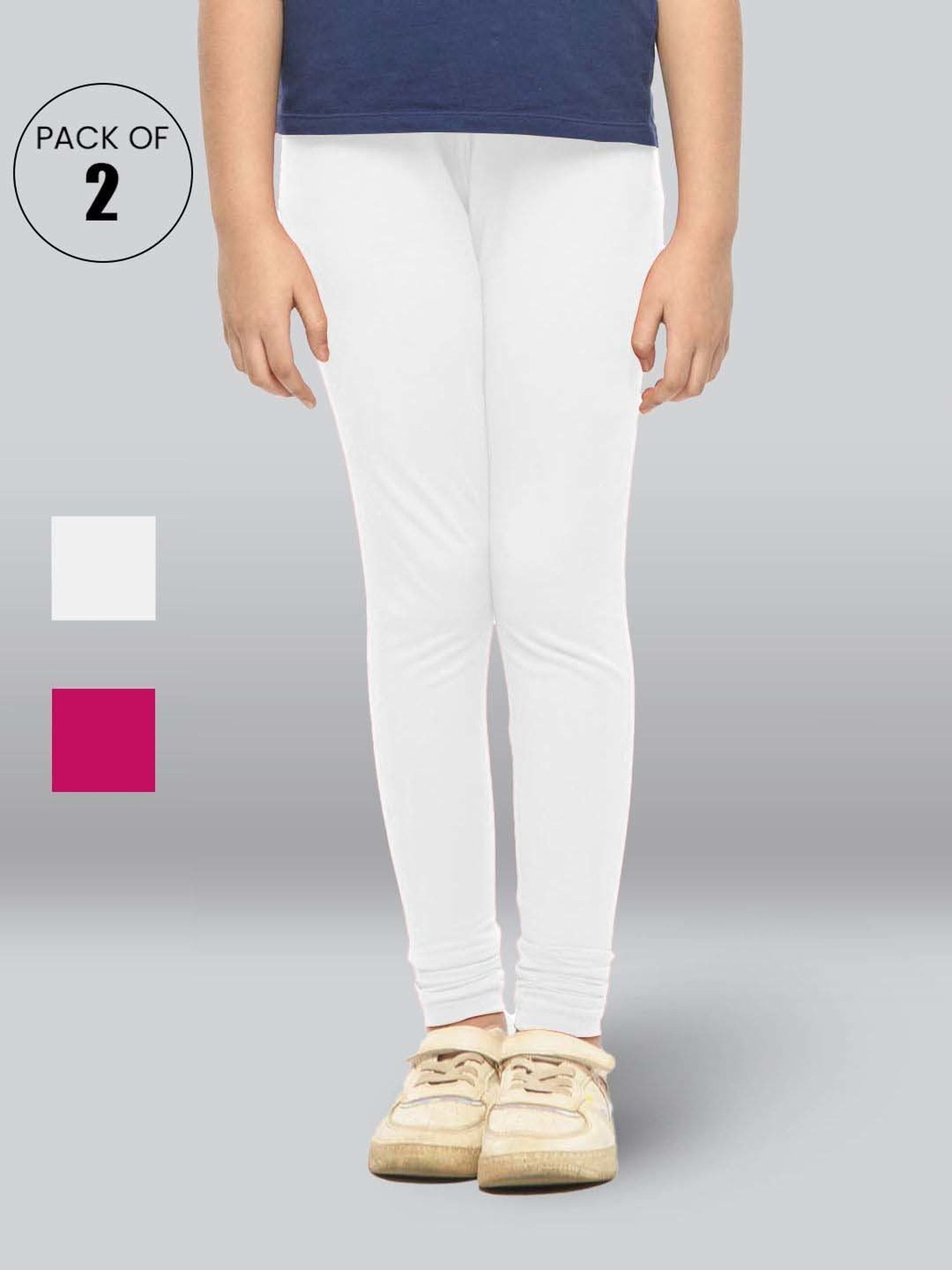 Lyra Kids Fuchsia Pink & White Skinny Fit Leggings (Pack of 2)