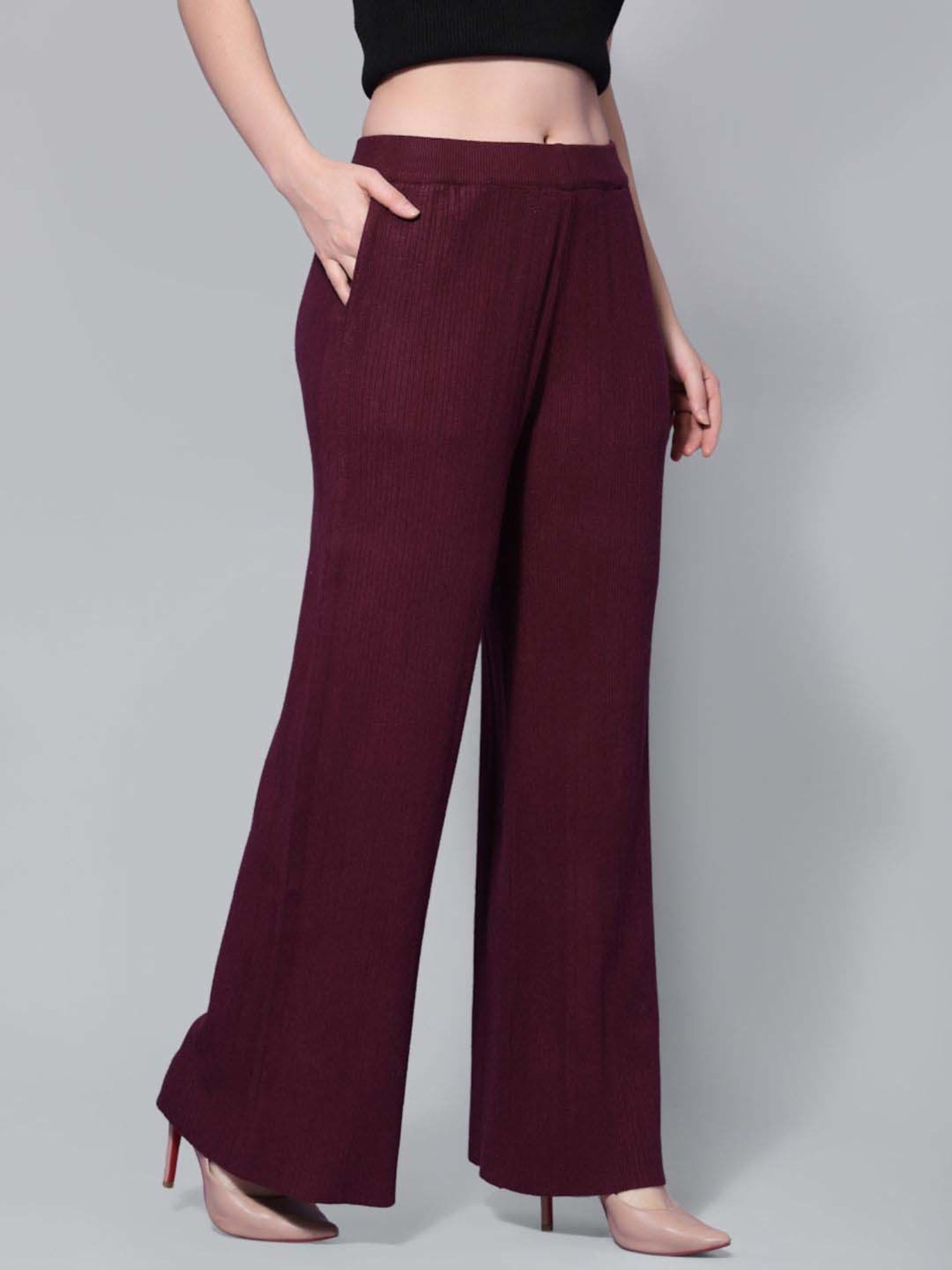 Mafadeny Maroon Self Pattern Palazzos