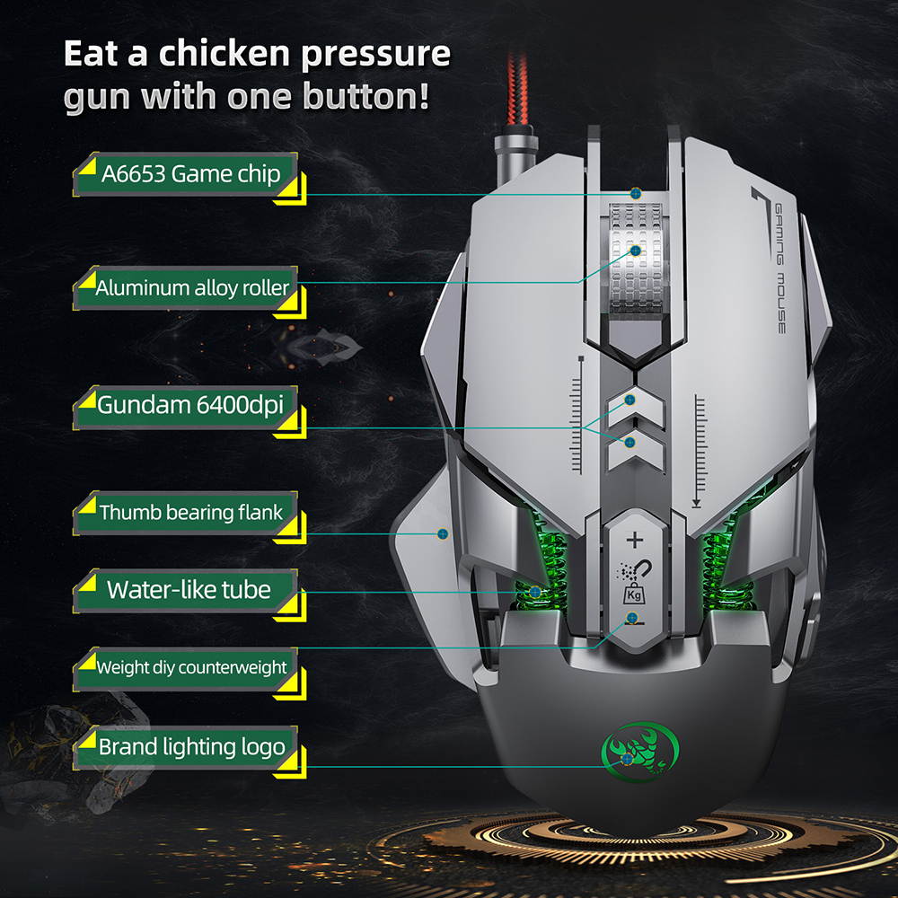 Mechanical Gaming Mouse USB Wired 7 Keys Customizable Macros Programming Mice RGB Optical Mouse 6400DPI Mause Gamer Mouse