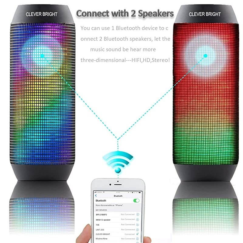Wireless Bluetooth Speakers 7 LED Lights Patterns Wireless Speaker V41 HiFi Bass Powerful Sound Builtin Microphone HandsFree AudioAuxiliary Home Outdoor Rechargeable Bluetooth Speaker