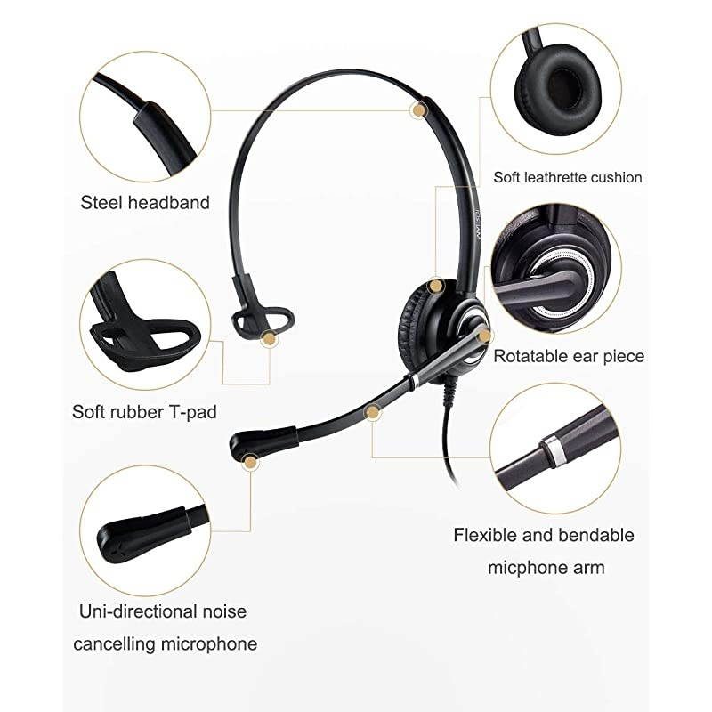 Headset with RJ9 Jack & 3.5mm Connectors for Landline Deskphone Cell Phone PC Laptop, Office Headset for Cisco IP Phone Call Center Office, Work for Cisco 7941 7965 6941 7861 8811