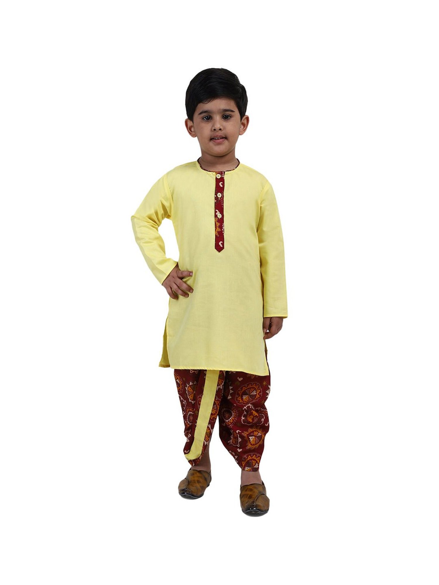 BownBee Kids Yellow & Red Solid  Kurta with Dhoti