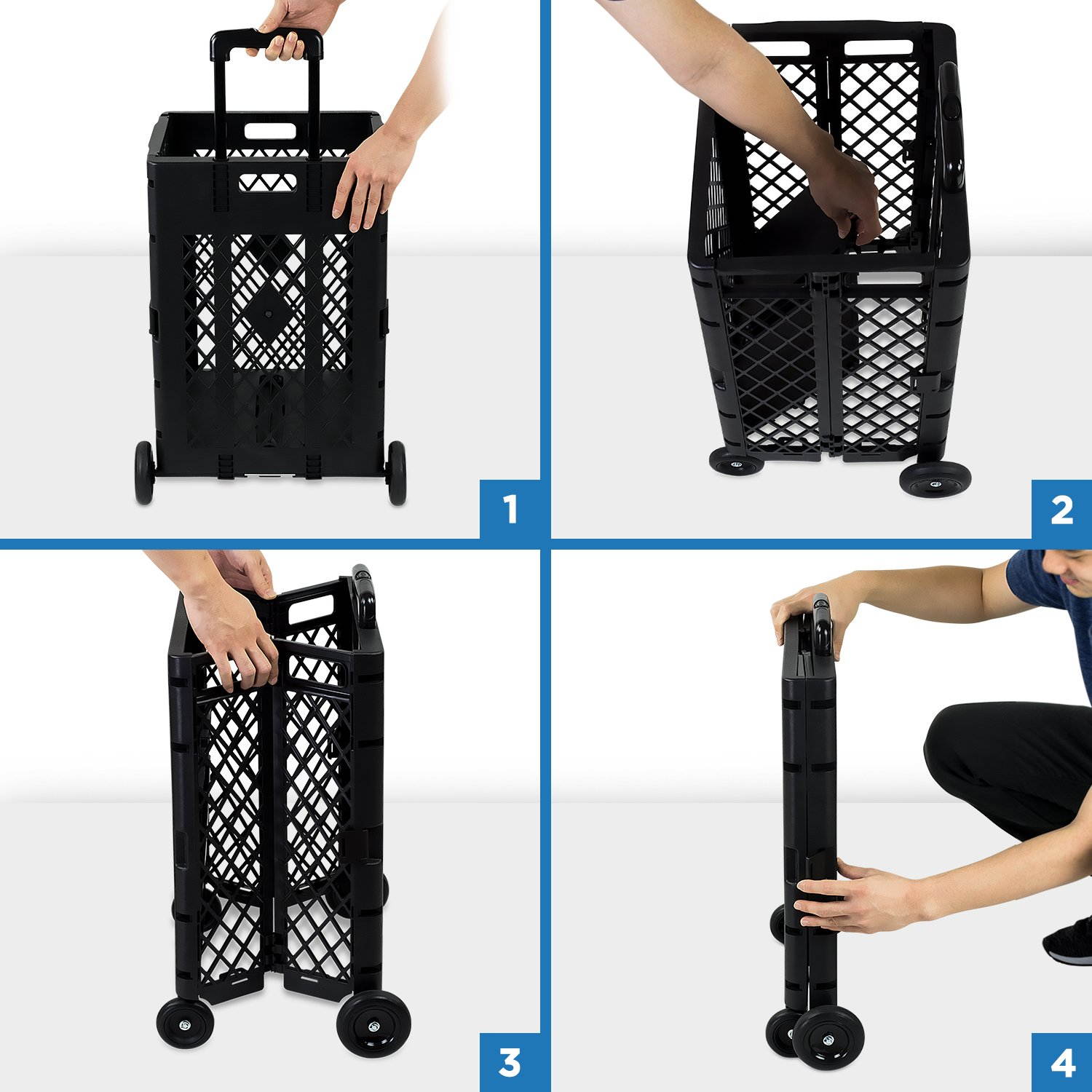 Mount-It! Mesh Rolling Utility Cart | Folding and Collapsible Hand Crate on Wheels | 55 Lbs Capacity