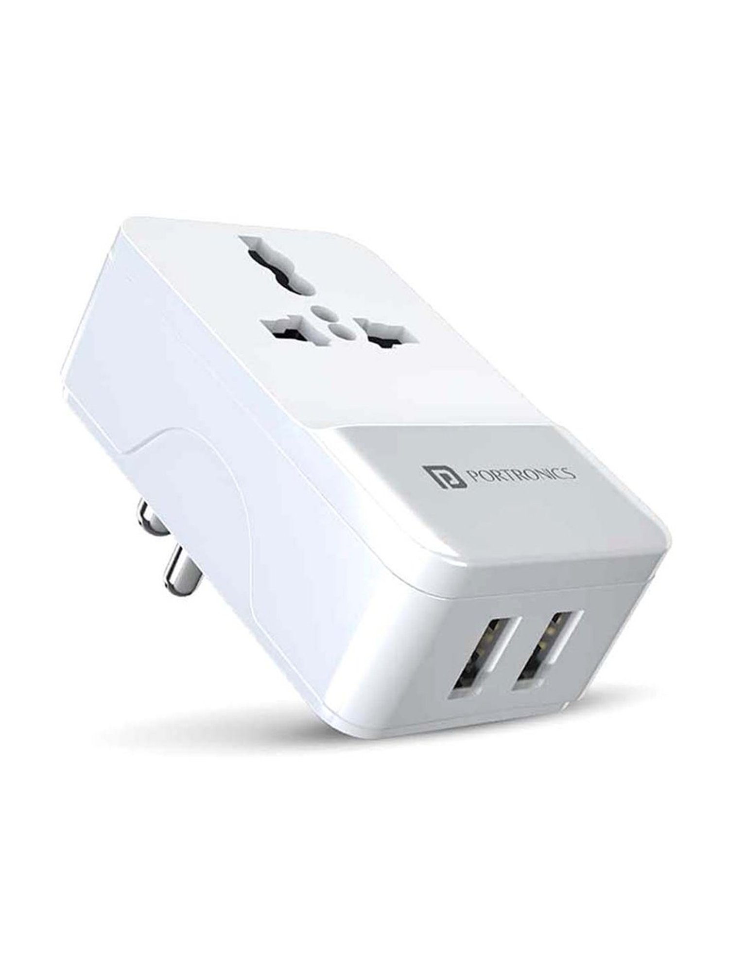Portronics Adapto III POR-1372 Adapter with Dual USB Port and AC Socket (White)