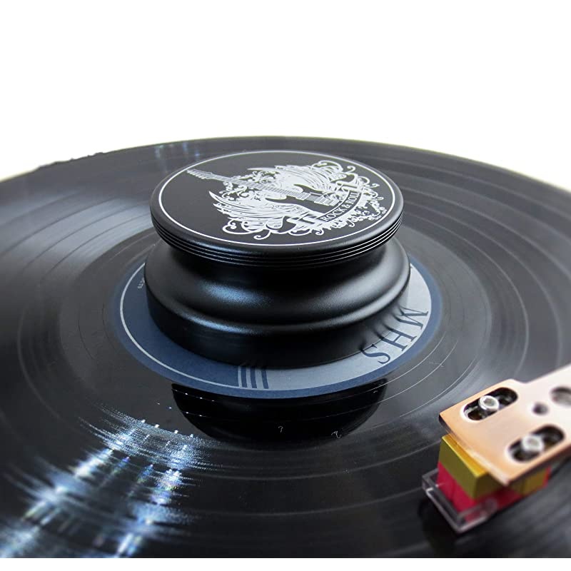 Rock & Roll Series 380 Record Weight Turntable Stabilizer (380 g) - Anodized Aluminum - Laser Engraved Surface - R&R Guitar - Color: (Aztec Gold)