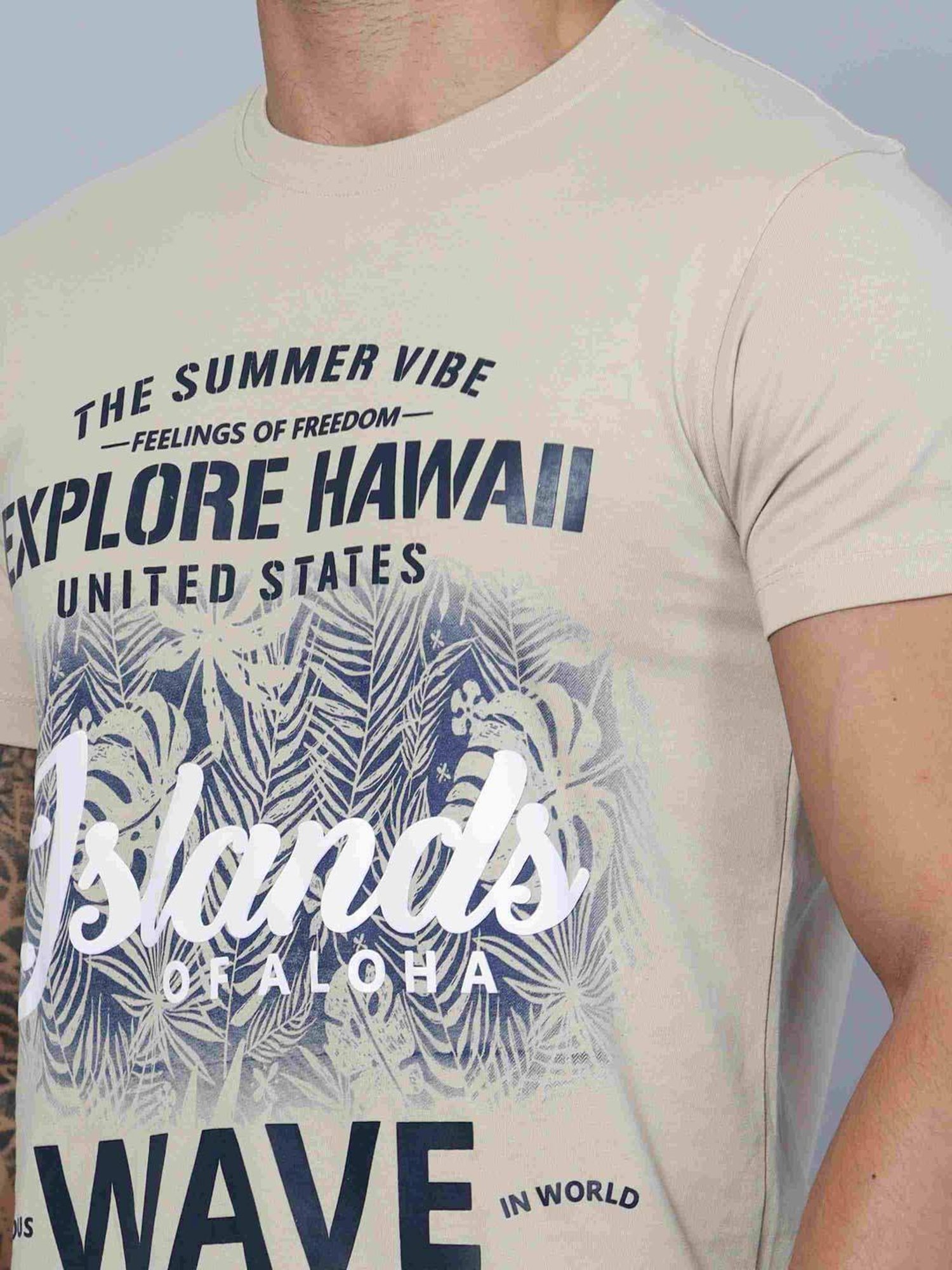 Cantabil Beige Regular Fit Printed T-Shirt