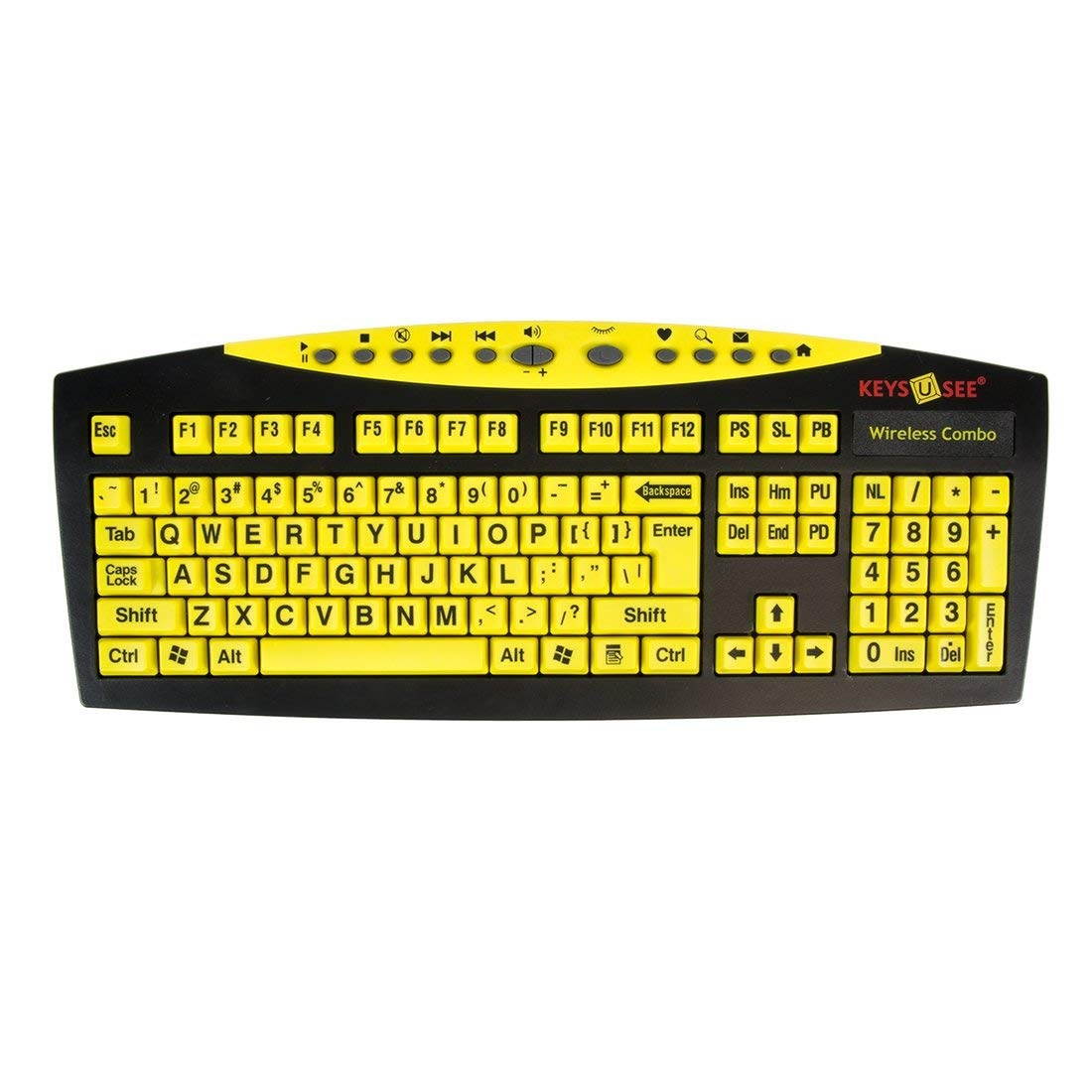 AbleNet Keys-U-See Large Print English USB Keyboard with Wireless Mouse Bundle, Black and Yellow (CD1542)