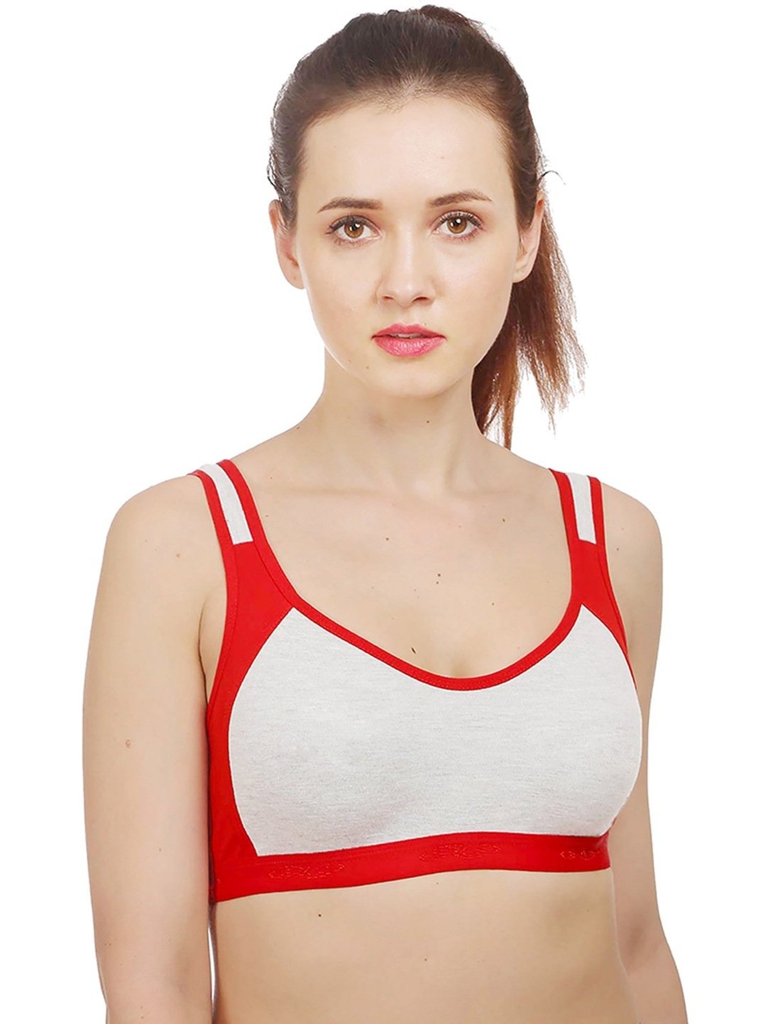 AROUSY Grey & Red Cotton Color-Block Bralette Bra