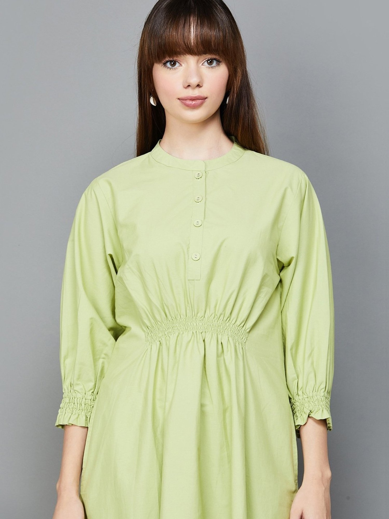 Colour Me by Melange Green Cotton A-Line Dress