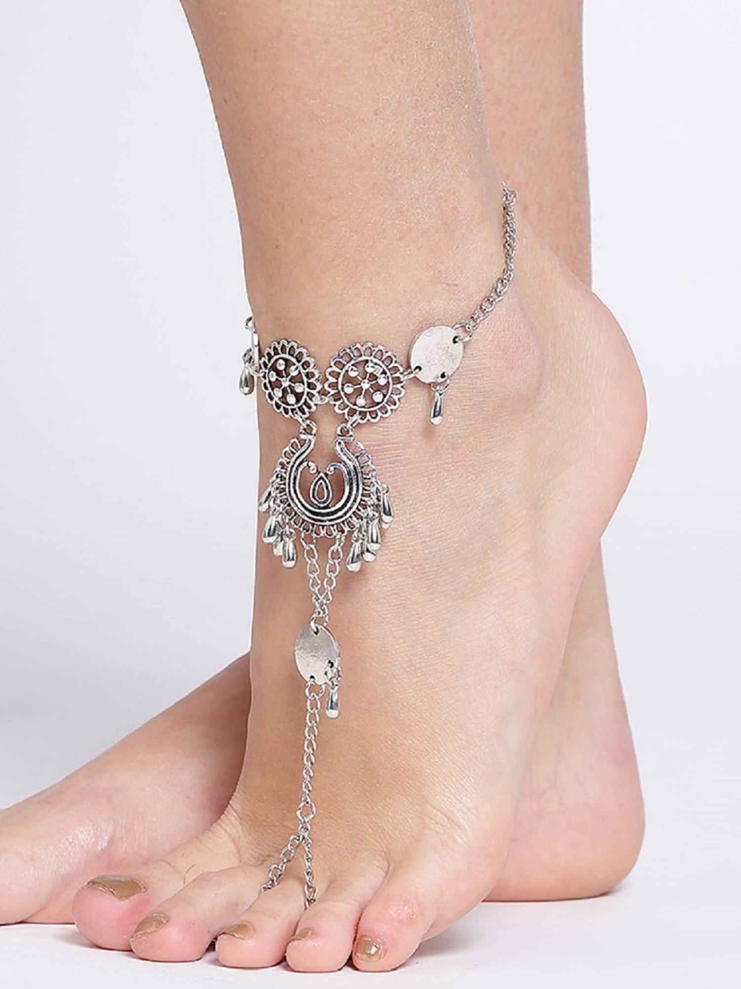 Oomph Oxidized Silver Bohemian Fashion Anklet
