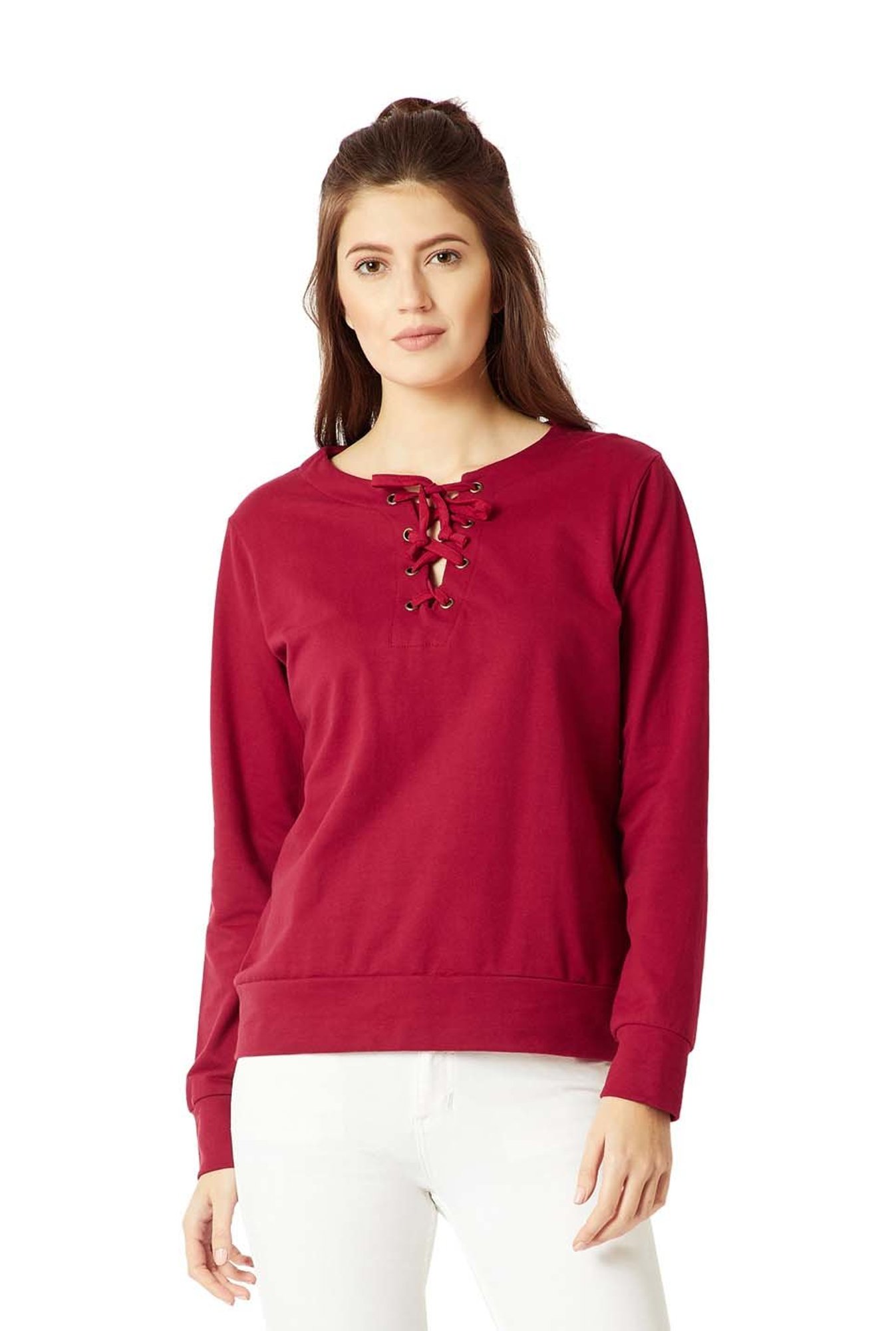 Miss Chase Maroon Cotton Sweatshirt