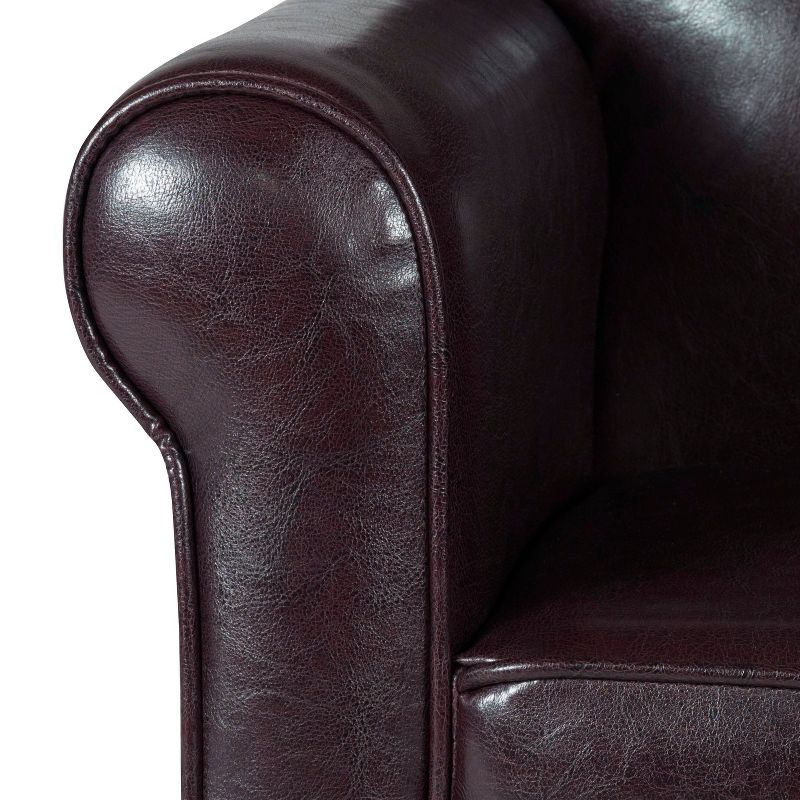 Kids' Faux Leather Accent Chair with Rolled Arms Brown - Home Pop