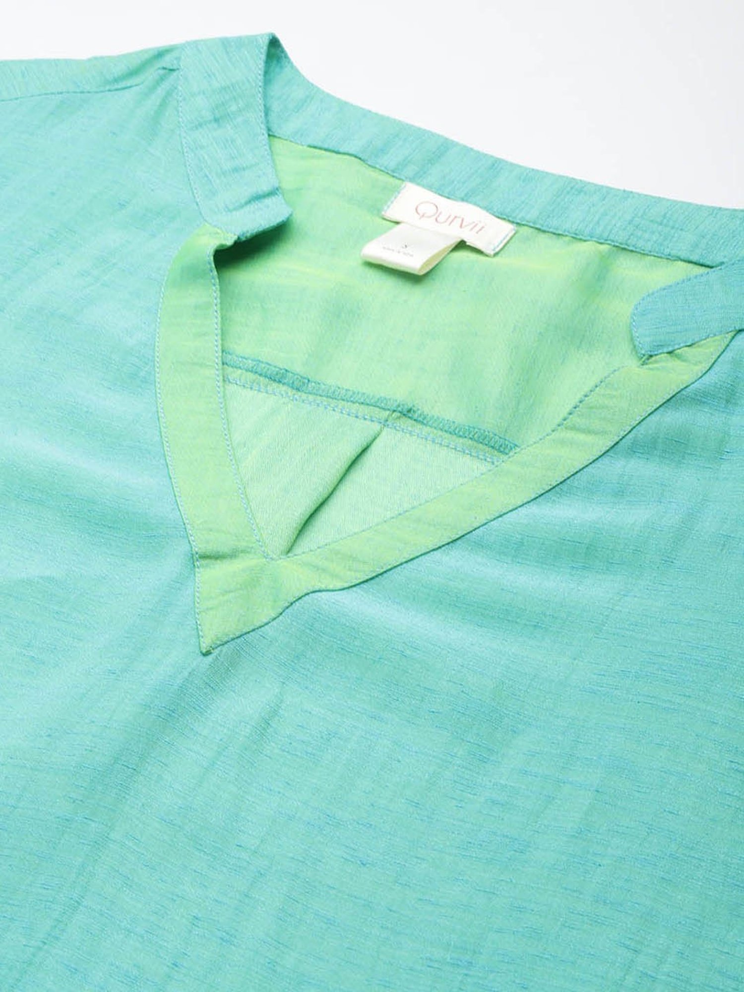 Qurvii Turquoise Silk Regular Fit Top
