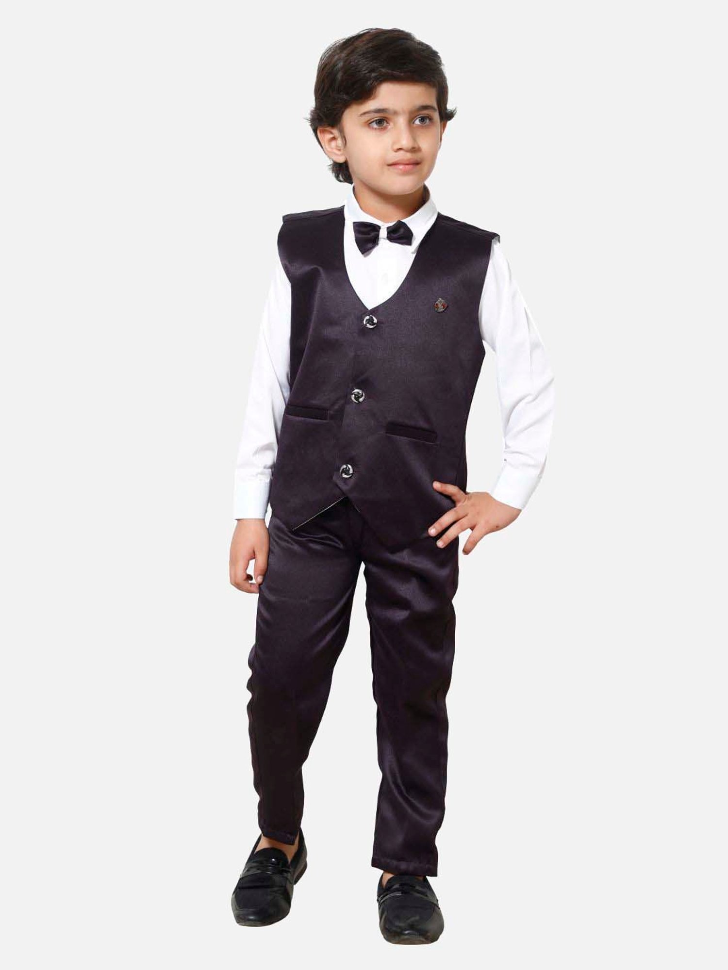 Fourfolds Boys Purple Solid Full Sleeves Clothing Set