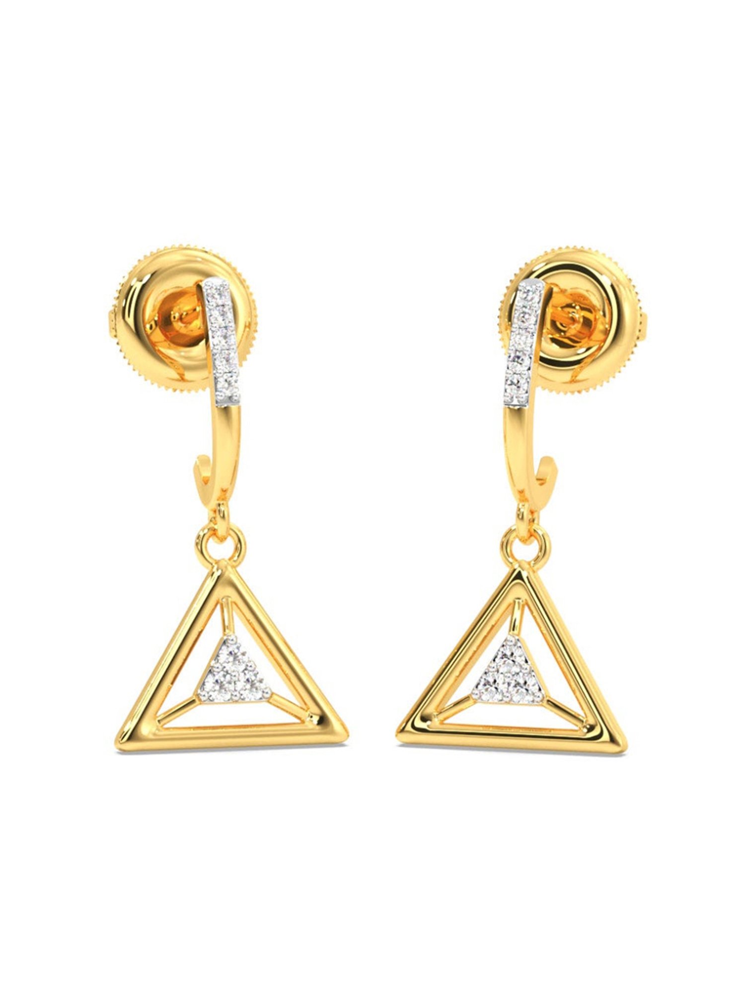Candere by Kalyan Jewellers Peacock Collection 18k Yellow Gold Diamond Drop Earrings for Women