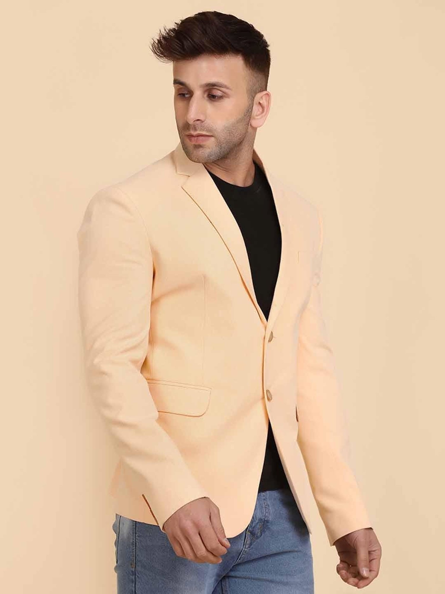 TAHVO Orange Cotton Slim Fit Blazer