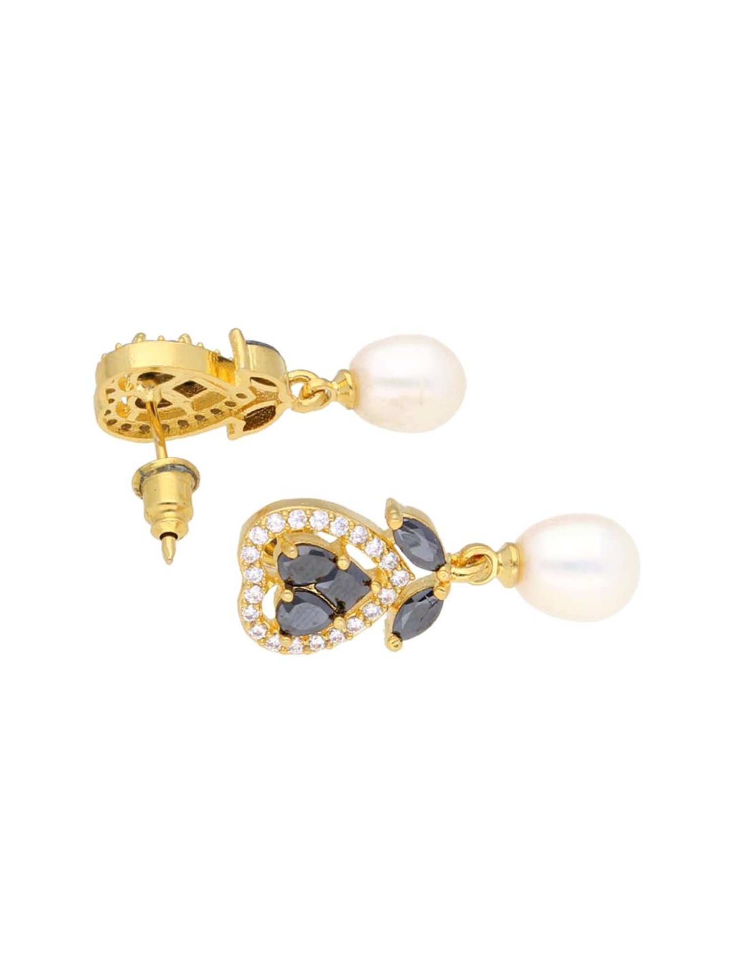 Sri Jagdamba Pearls Iditri Black & Pearl White Alloy Drop Earrings