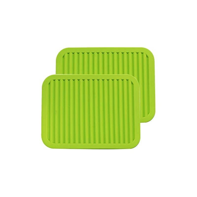 Silicone Trivets - 9" x 12" Silicone Potholder [2 Set ] Silicone Pot Holders - Spoon Rest - Kitchen Table Mat - Hot Pads - Large Coasters (Green)
