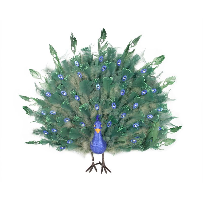 Northlight 2' Colorful Green Regal Peacock Bird with Open Tail Feathers Christmas Decoration