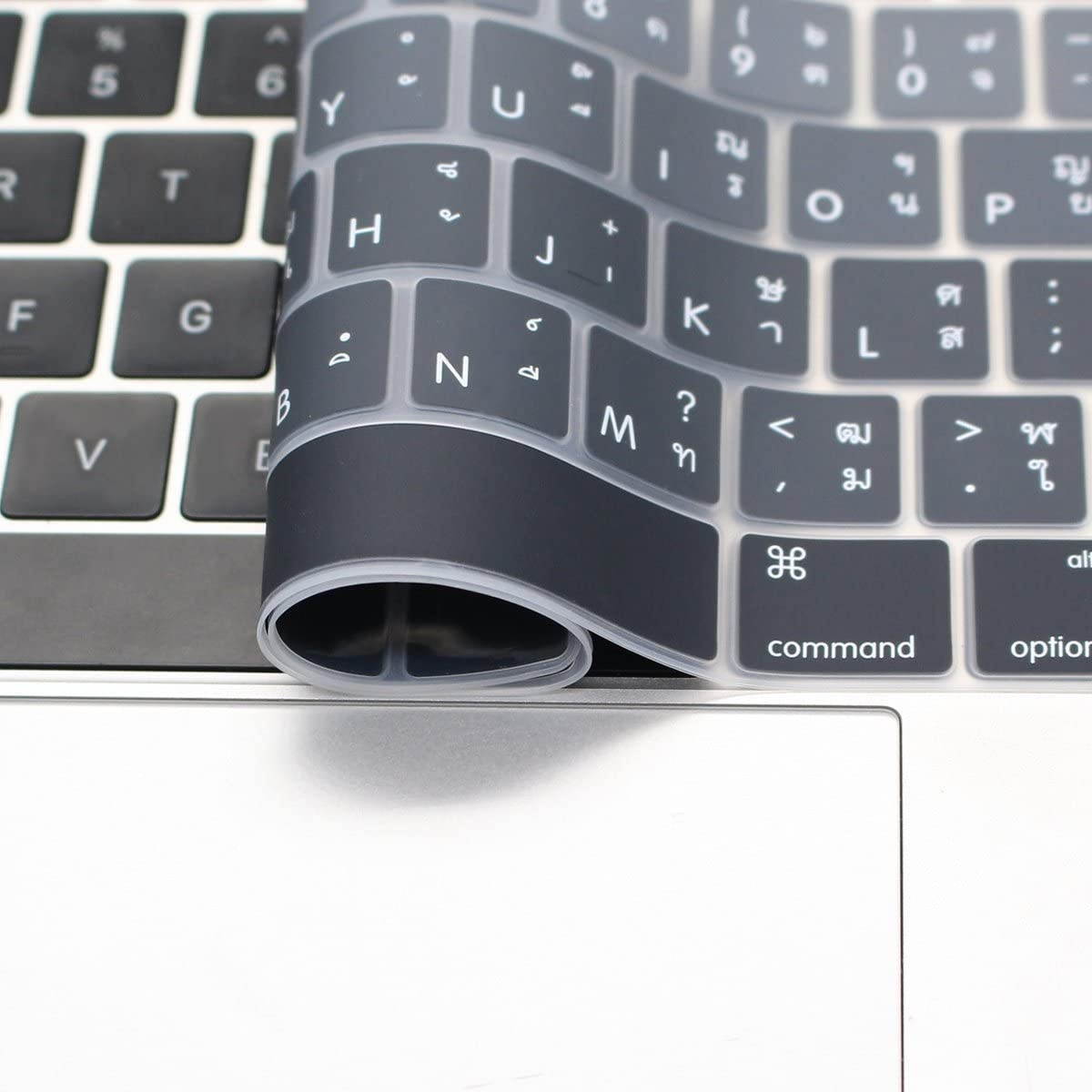 HRH Thai Language Silicone Keyboard Cover Compatible Newest MacBook Pro with Touch Bar 13 Inch and 15 Inch (A2159/A1989/A1706,A1990/A1707) 2019 2018 2016 2017 Release USA Version,Ombre Gray