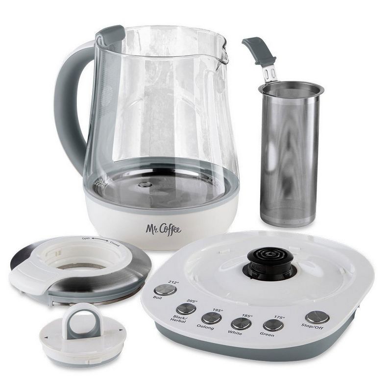 Mr. Coffee 1.2 Liter Easy 3 Step Custom Gourmet At Home Hot Tea Maker and Kettle for Tea Bags/Leaves, White