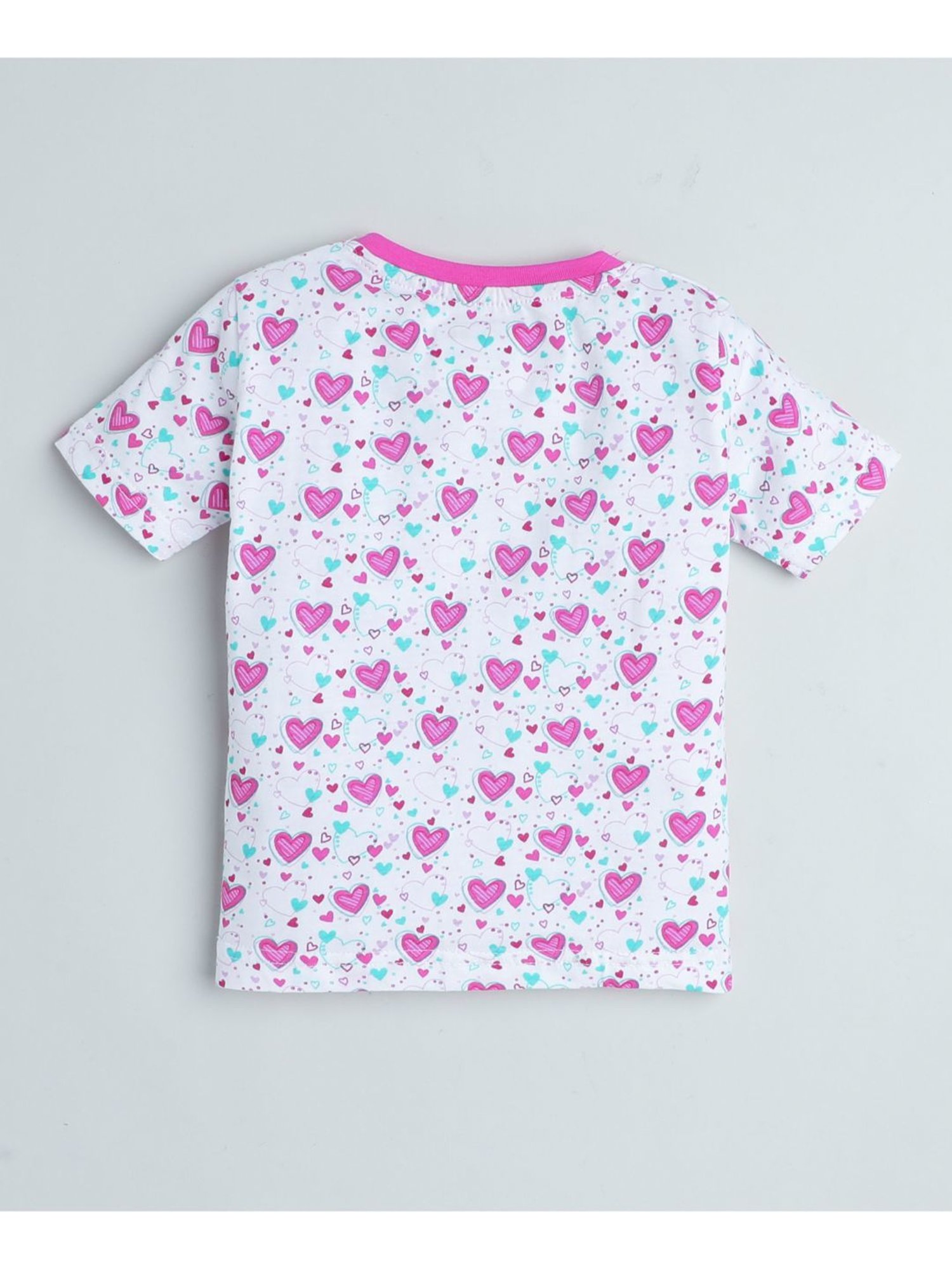 Bumzee Kids White & Pink Printed T-Shirt with Shorts
