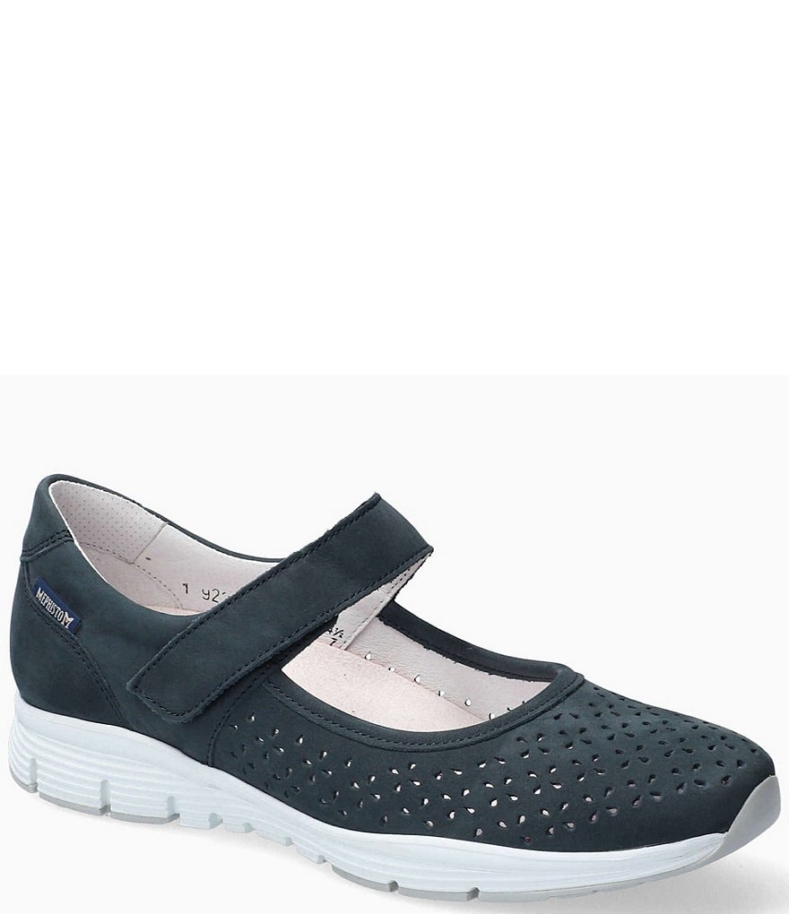 Mephisto Perforated Leather Flat Mary Janes