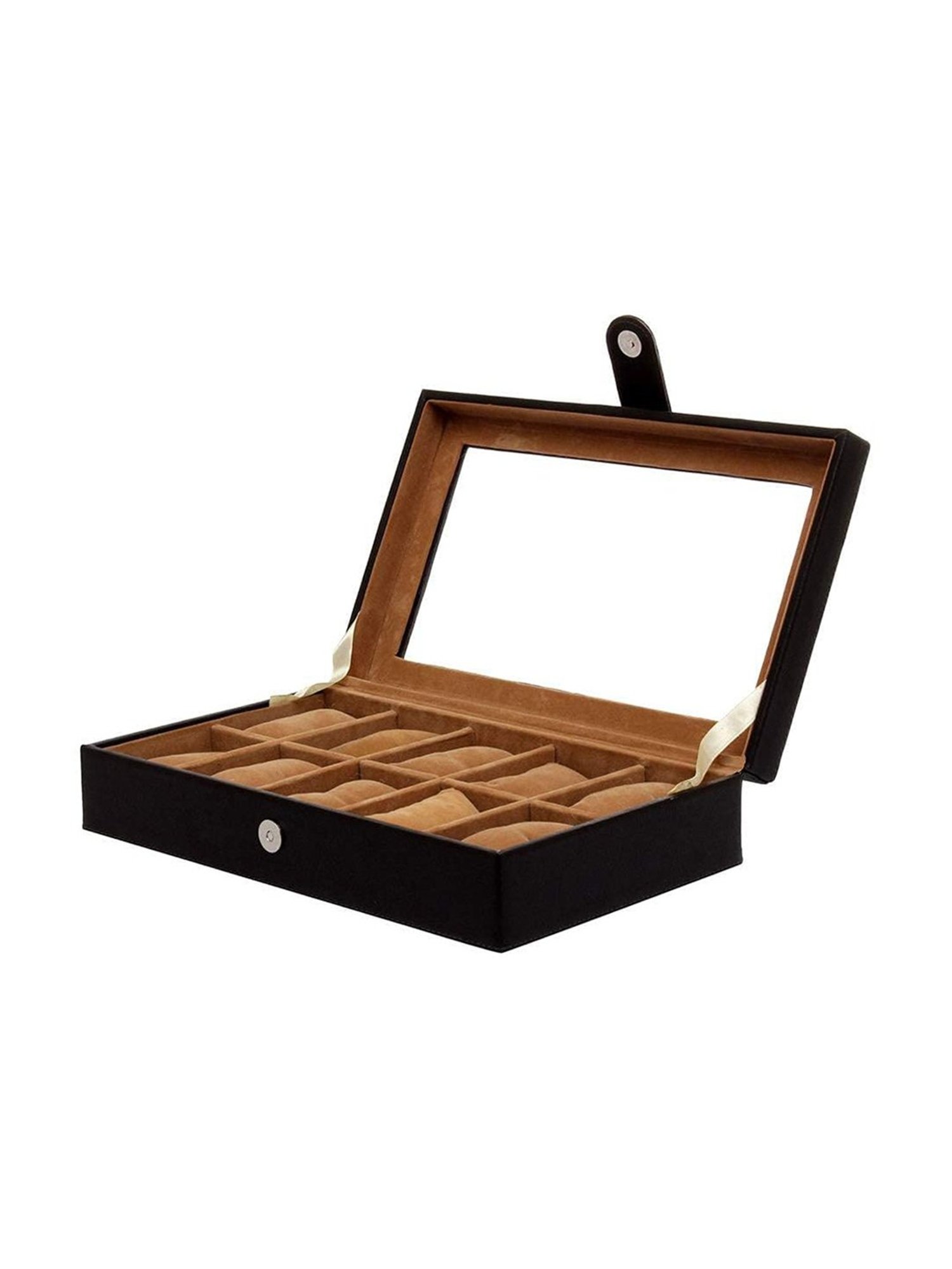Leather World Black Watch Box Holder Organizer Case in 10 Slots