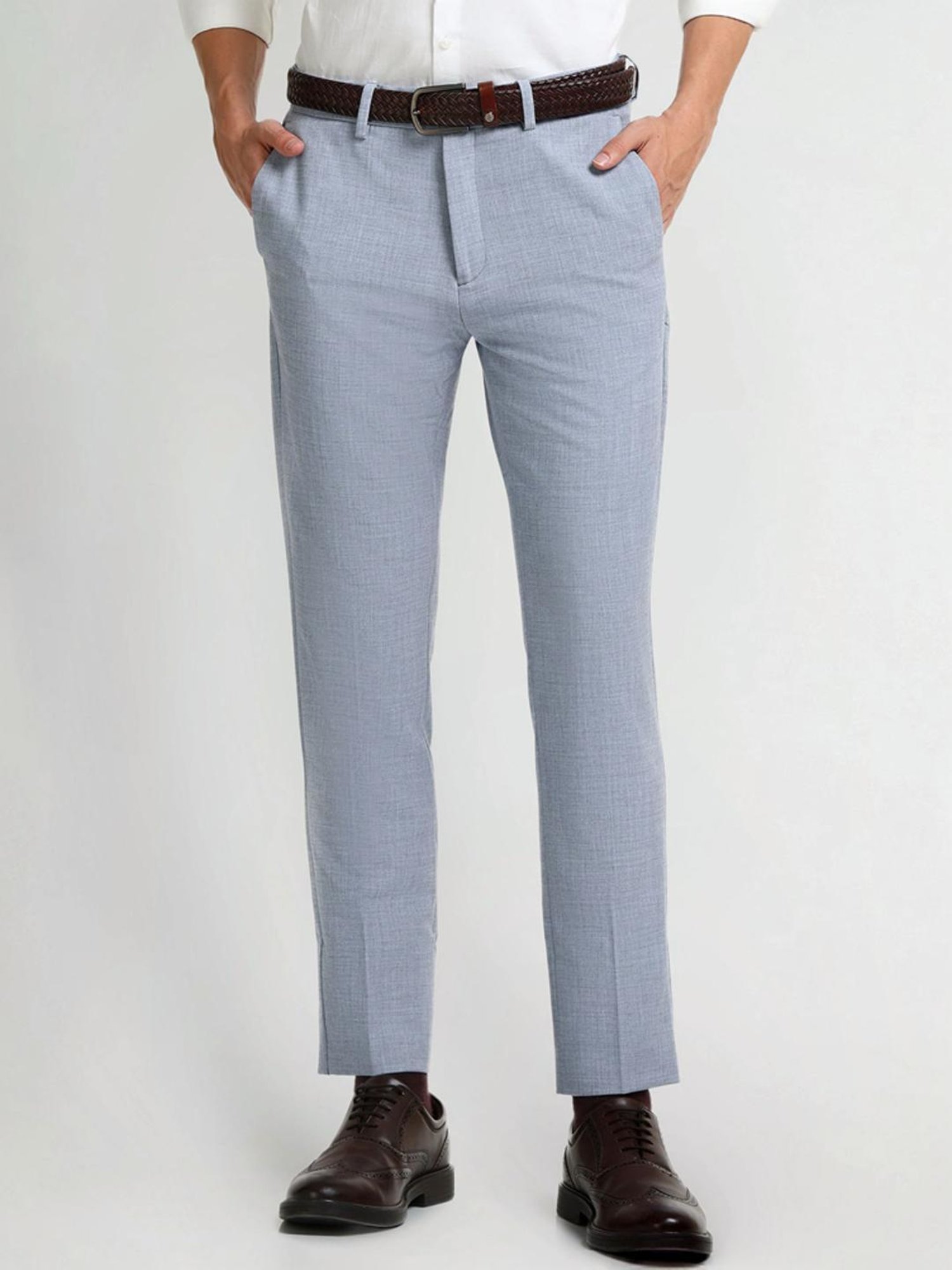 Arrow New York Blue Slim Fit Texture Trousers