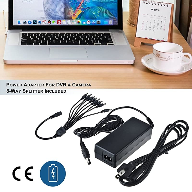 Swann Lorex QSee Security Camera Power Adapter 12V 5A 60W 2Prong Plug 100V240V AC to DC 25x55mm w8Way Power Splitter Cable Power Supply for CCTV Security Camera DVR LED Strip Lights