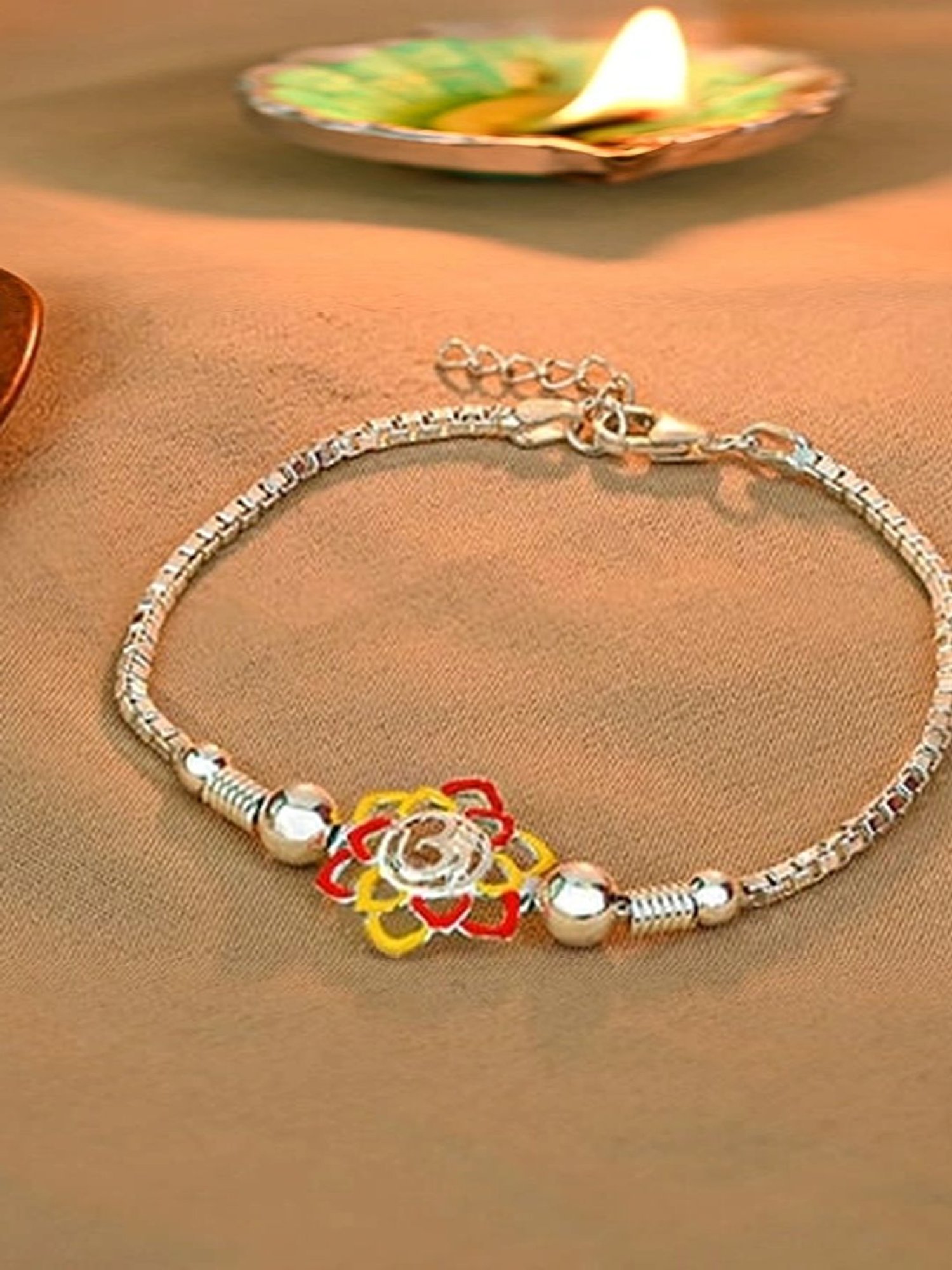 Touch925 Om Flower Rakhi cum Bracelet in Sterling Silver for Men