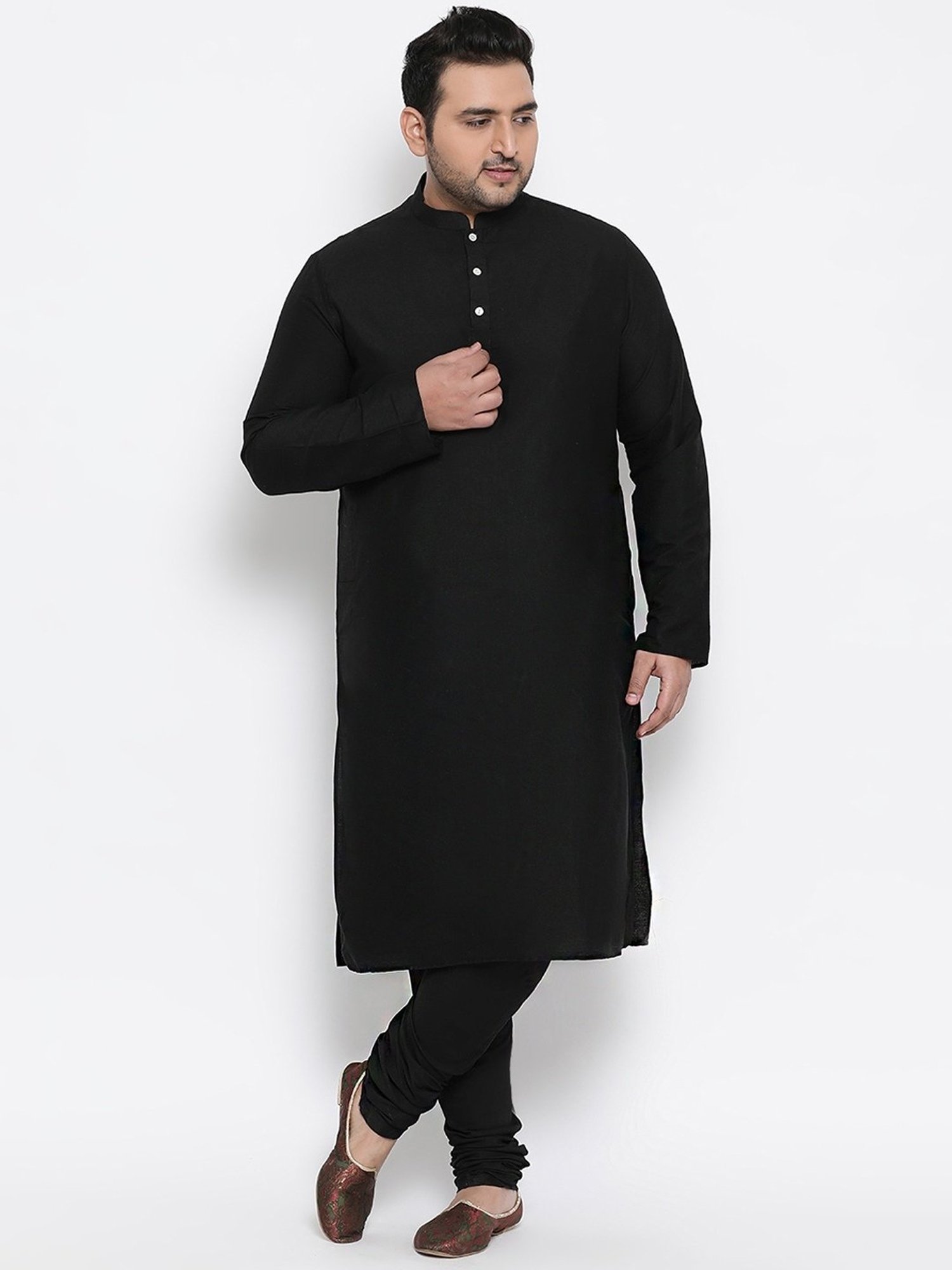 KISAH PLUS Black Regular Fit Printed Kurta Set With Jacket