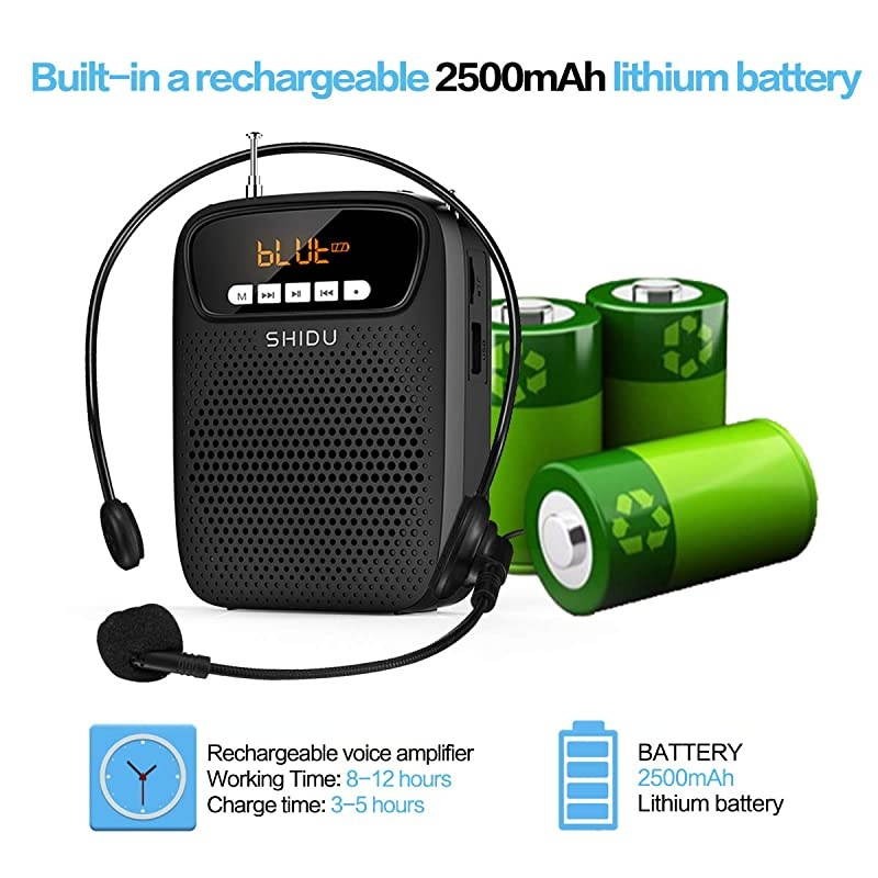 Amplifier Portable Headset Microphone - S278 15W Lightweight Wired Mini PA System Wearable Megaphone Speaker Supports USB/AUX/Recording/FM Radio for Teachers, Tour Guides