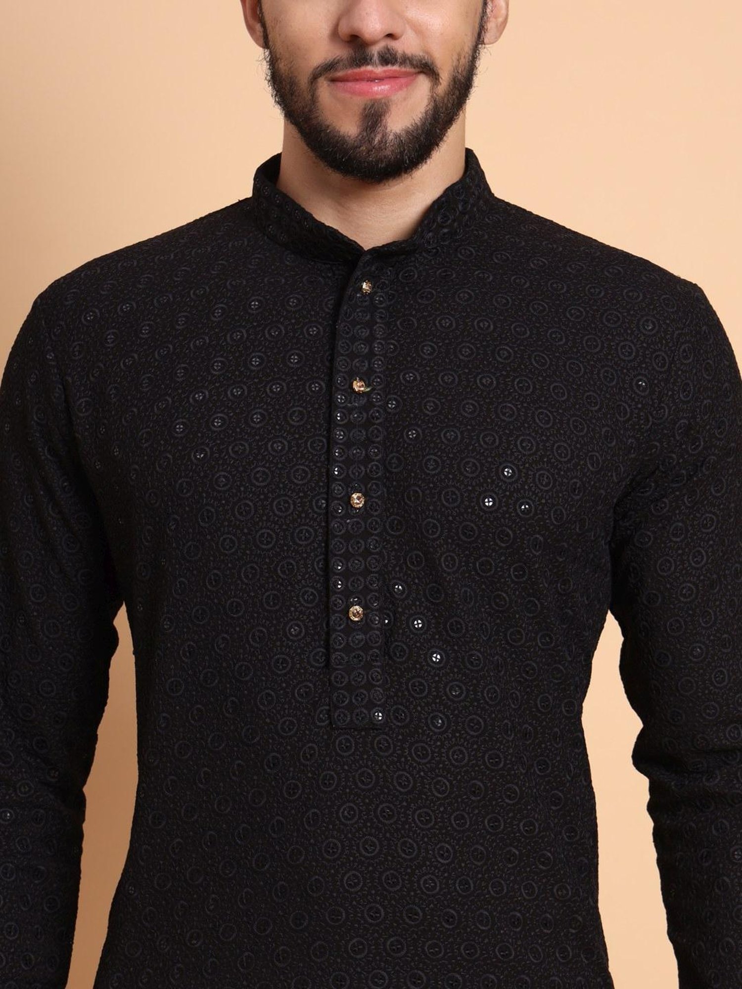 SWAGG INDIA Shine Black Regular Fit Embroidered Kurta